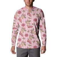 Pink Paniolo Palaka Hawaiian Cowgirl Christmas Button Sweatshirt - Polynesian Pride