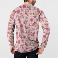Pink Paniolo Palaka Hawaiian Cowgirl Christmas Button Sweatshirt - Polynesian Pride