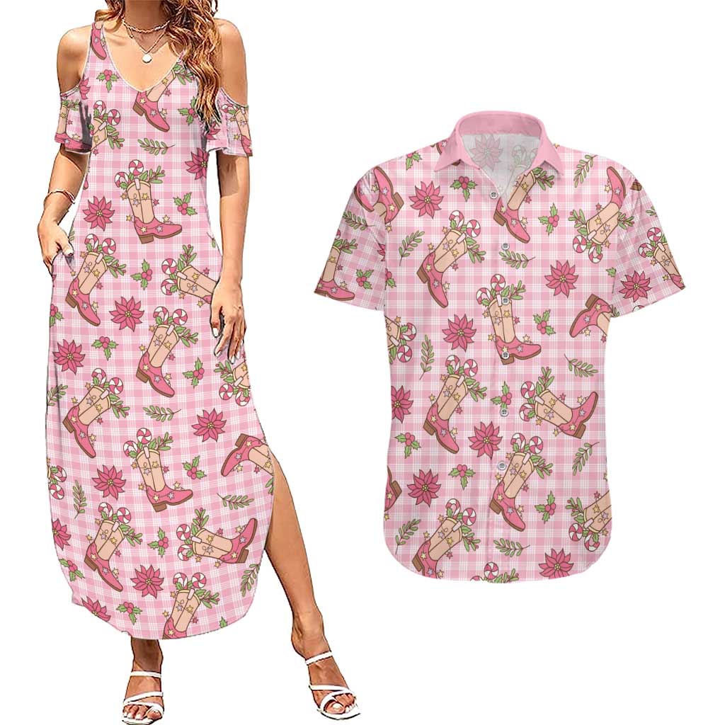 Pink Paniolo Palaka Hawaiian Cowgirl Christmas Couples Matching Summer Maxi Dress and Hawaiian Shirt - Polynesian Pride