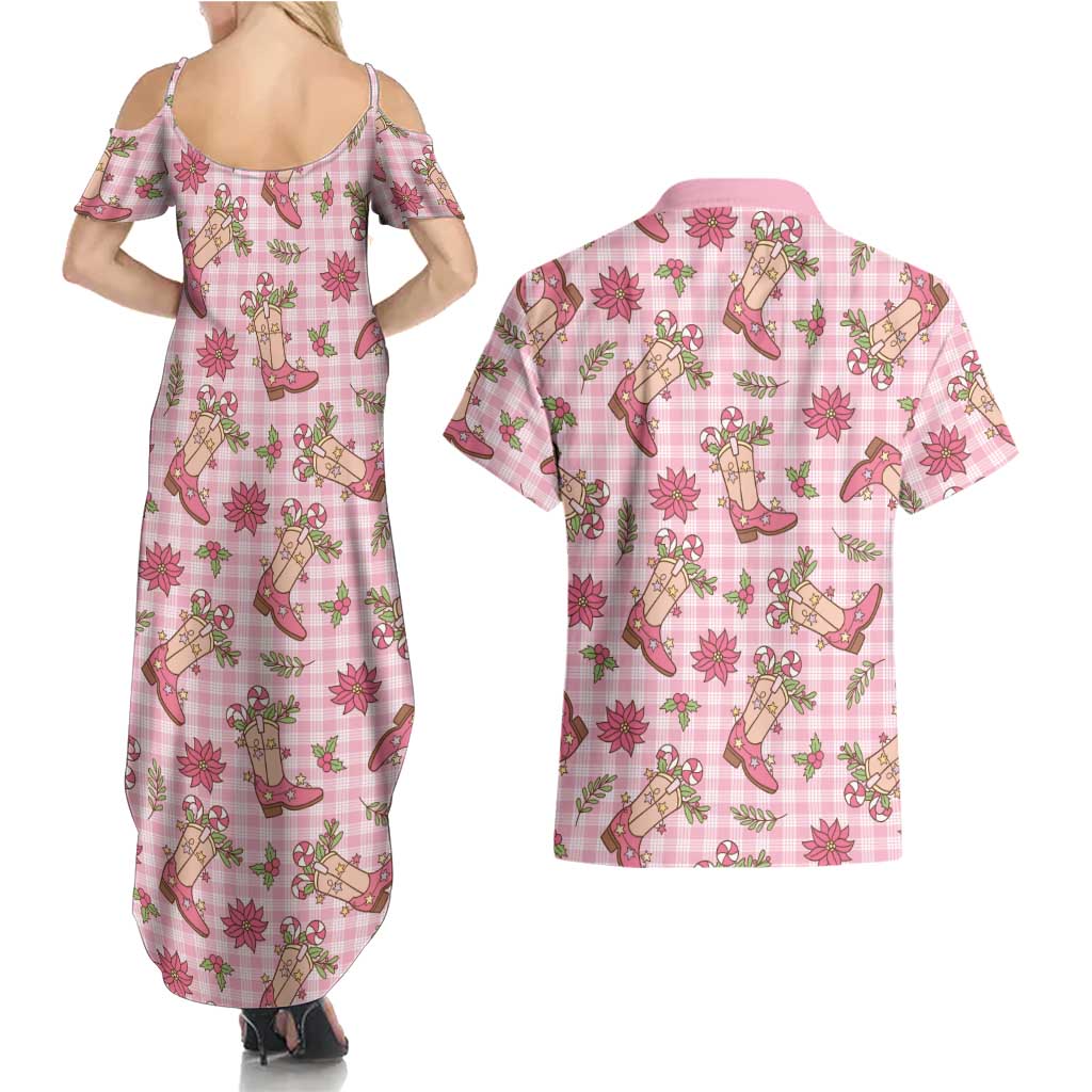 Pink Paniolo Palaka Hawaiian Cowgirl Christmas Couples Matching Summer Maxi Dress and Hawaiian Shirt - Polynesian Pride