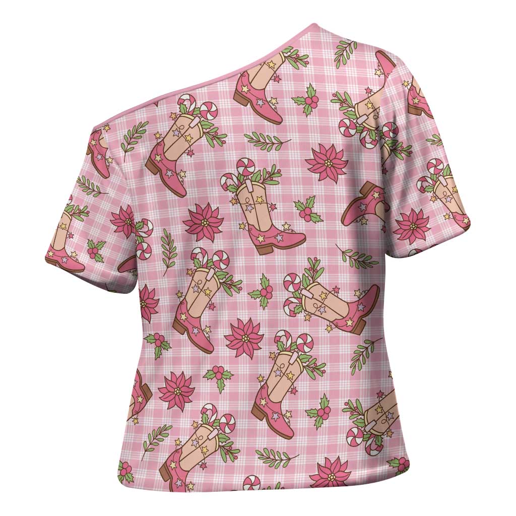 Pink Paniolo Palaka Hawaiian Cowgirl Christmas Cross Shoulder Shirt - Polynesian Pride