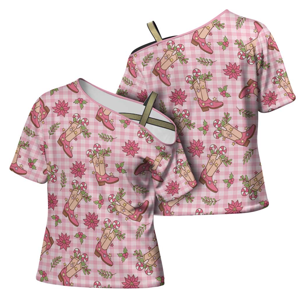 Pink Paniolo Palaka Hawaiian Cowgirl Christmas Cross Shoulder Shirt - Polynesian Pride