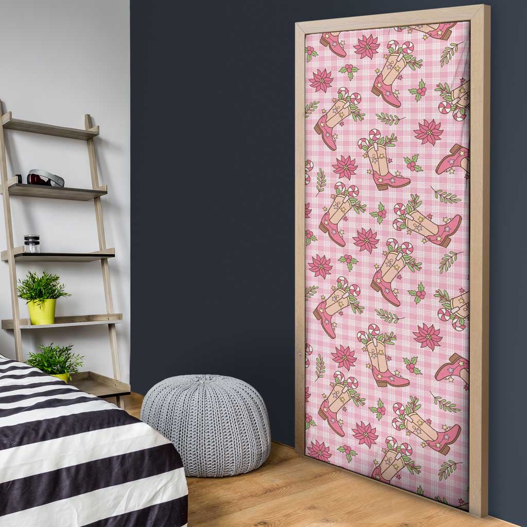 Pink Paniolo Palaka Hawaiian Cowgirl Christmas Door Cover - Polynesian Pride