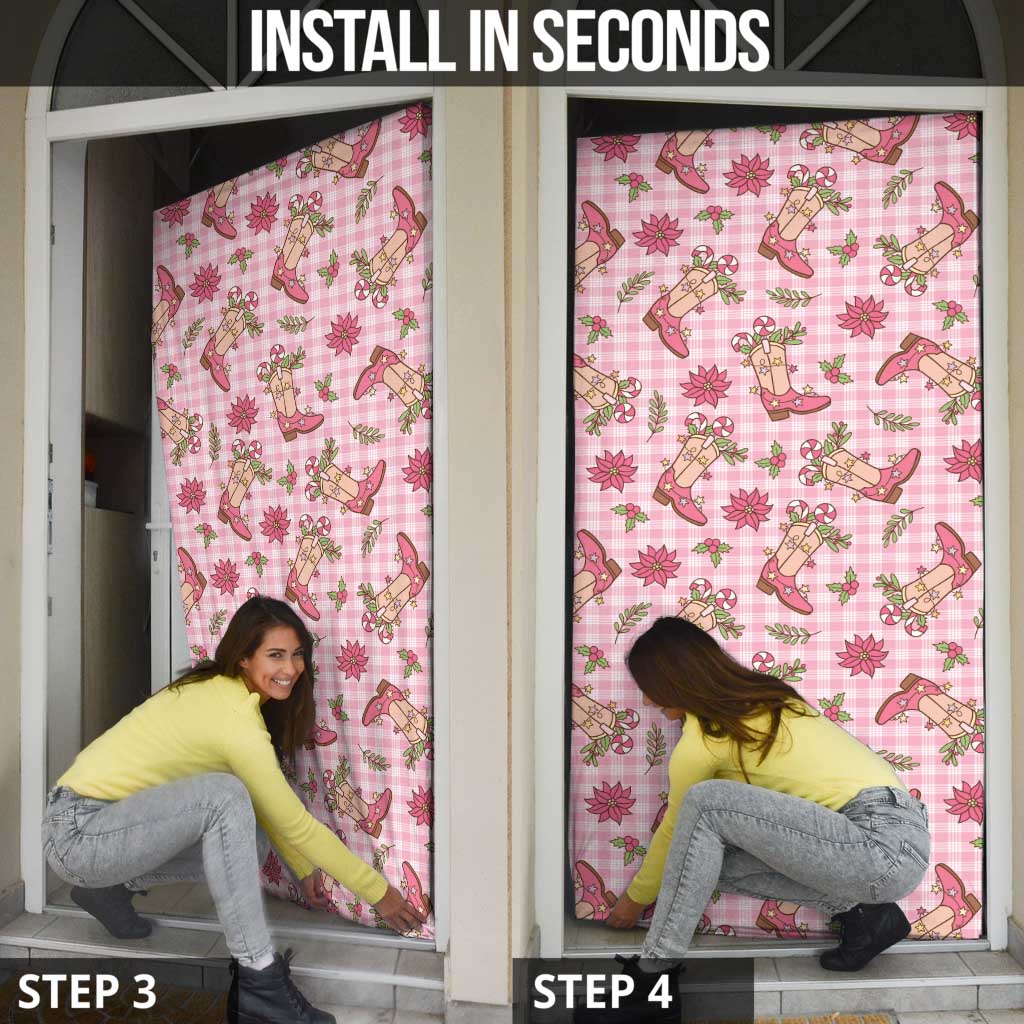 Pink Paniolo Palaka Hawaiian Cowgirl Christmas Door Cover - Polynesian Pride