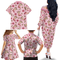 Pink Paniolo Palaka Hawaiian Cowgirl Christmas Family Matching Off The Shoulder Long Sleeve Dress and Hawaiian Shirt - Polynesian Pride