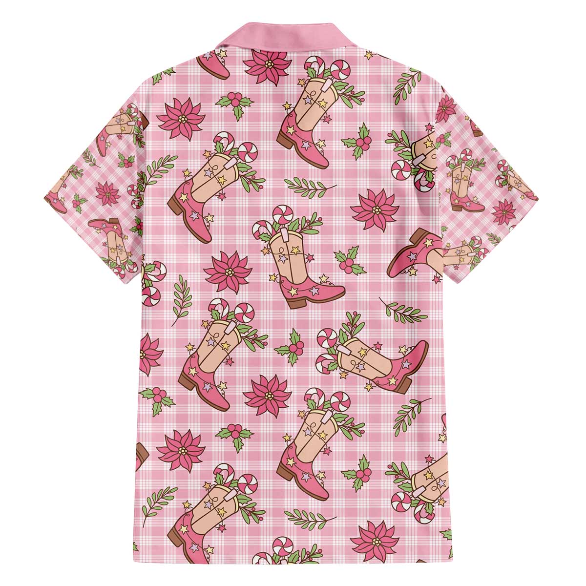 Pink Paniolo Palaka Hawaiian Cowgirl Christmas Family Matching Off The Shoulder Long Sleeve Dress and Hawaiian Shirt - Polynesian Pride