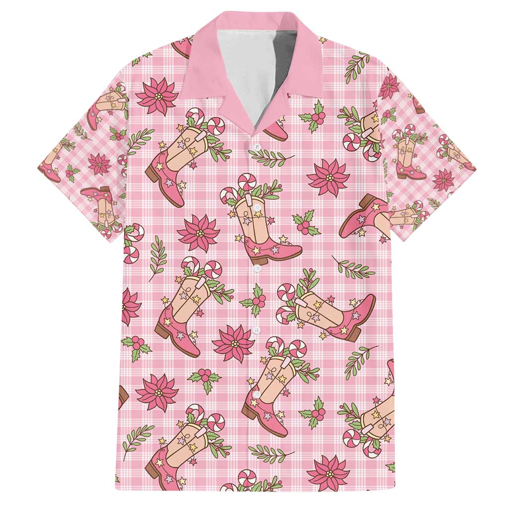 Pink Paniolo Palaka Hawaiian Cowgirl Christmas Family Matching Off Shoulder Maxi Dress and Hawaiian Shirt - Polynesian Pride