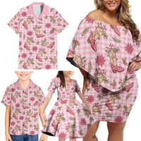 Pink Paniolo Palaka Hawaiian Cowgirl Christmas Family Matching Off Shoulder Short Dress and Hawaiian Shirt - Polynesian Pride