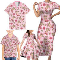 Pink Paniolo Palaka Hawaiian Cowgirl Christmas Family Matching Short Sleeve Bodycon Dress and Hawaiian Shirt - Polynesian Pride