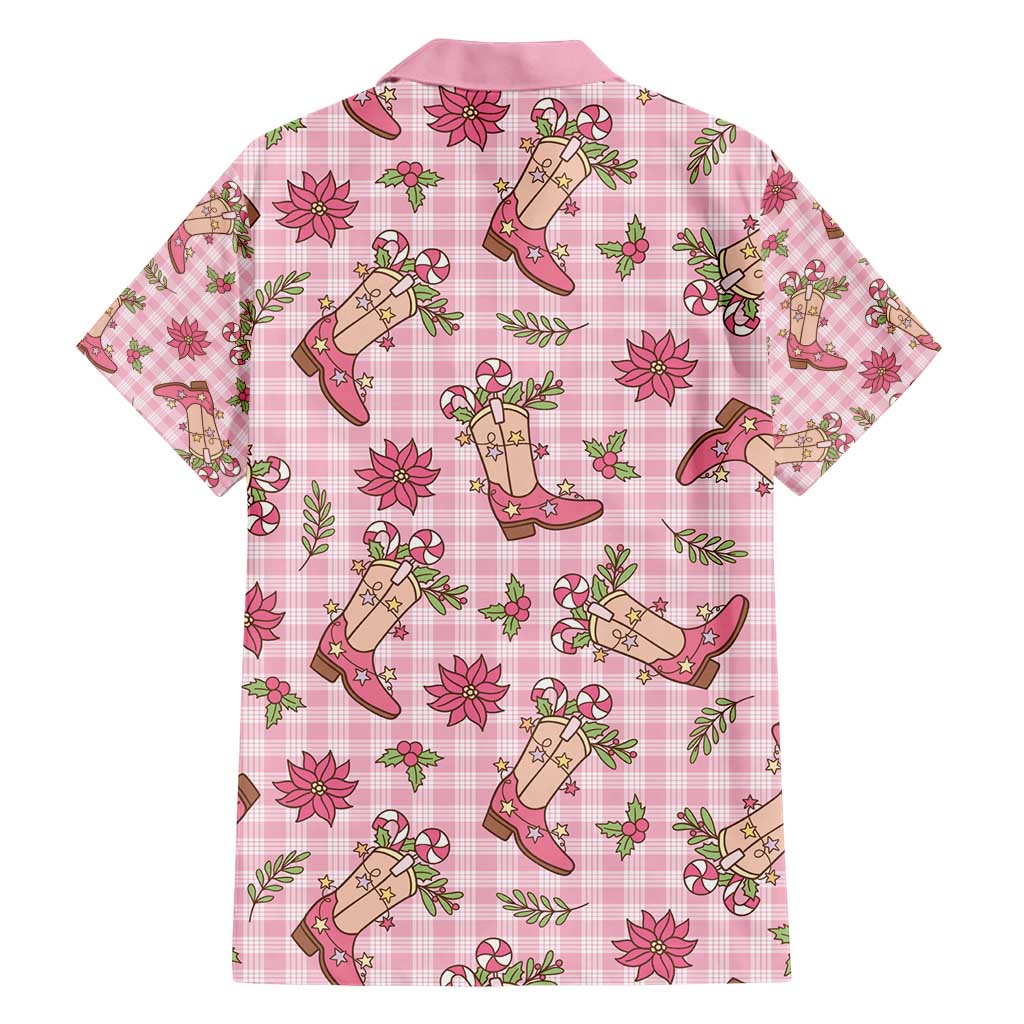 Pink Paniolo Palaka Hawaiian Cowgirl Christmas Family Matching Short Sleeve Bodycon Dress and Hawaiian Shirt - Polynesian Pride