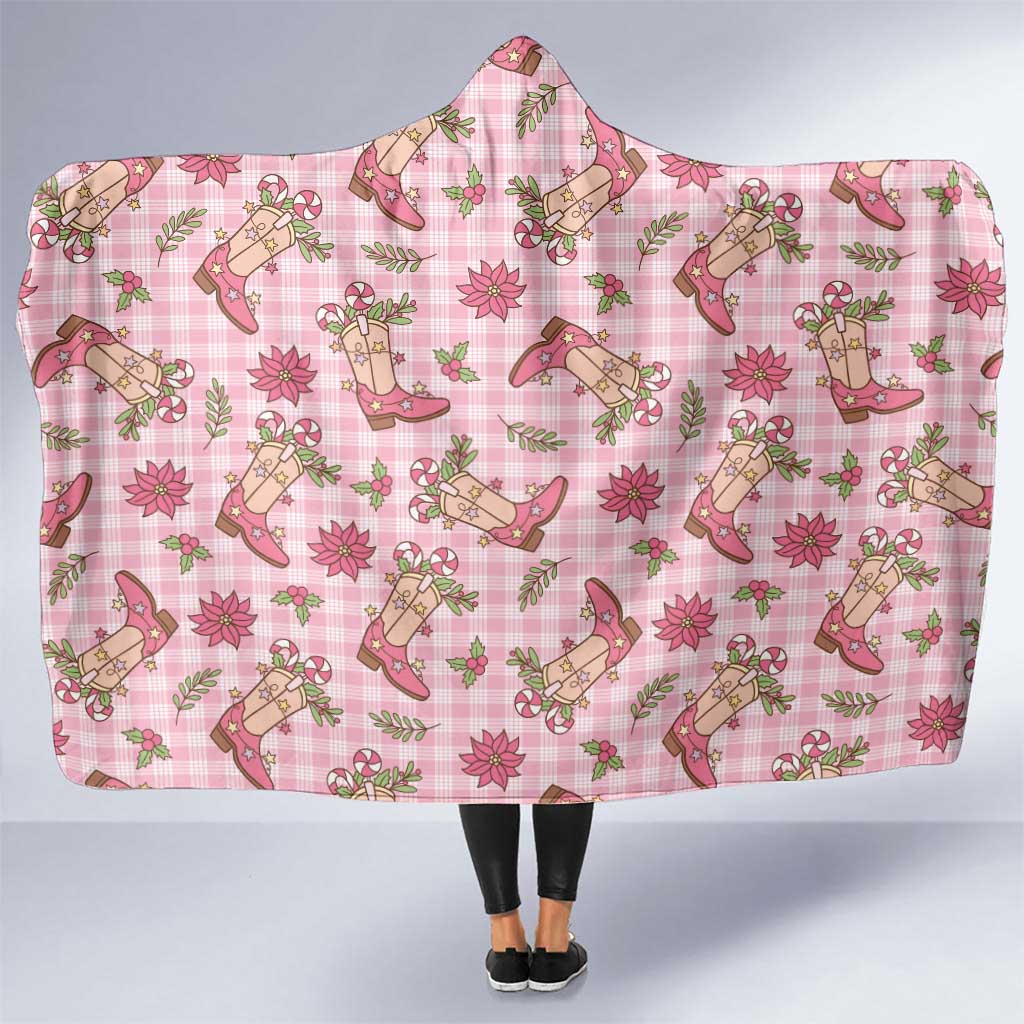 Pink Paniolo Palaka Hawaiian Cowgirl Christmas Hooded Blanket - Polynesian Pride