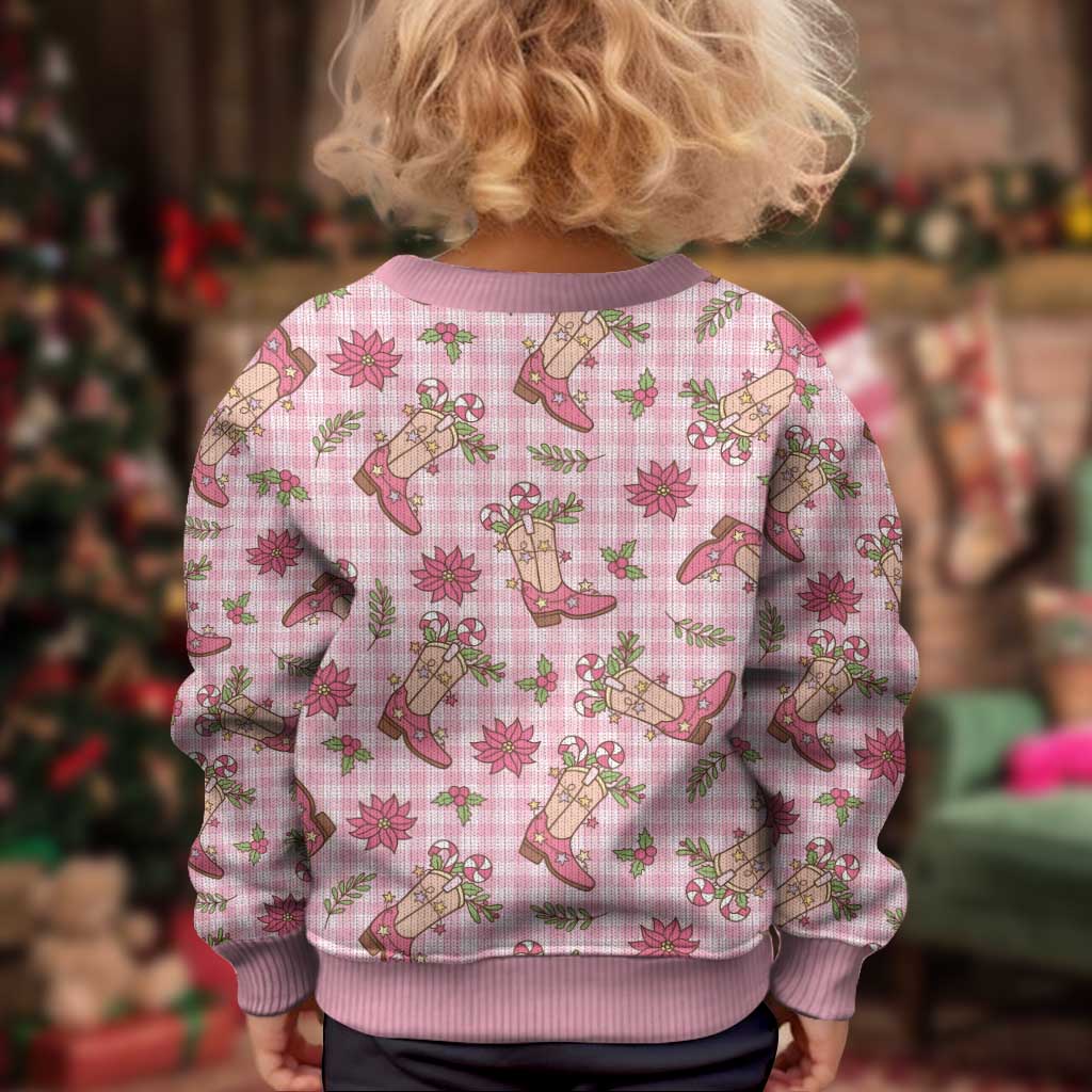 Pink Paniolo Palaka Hawaiian Cowgirl Christmas Kid Ugly Christmas Sweater - Polynesian Pride