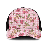 Pink Paniolo Palaka Hawaiian Cowgirl Christmas Mesh Trucker Cap - Polynesian Pride