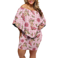 Pink Paniolo Palaka Hawaiian Cowgirl Christmas Off Shoulder Short Dress - Polynesian Pride