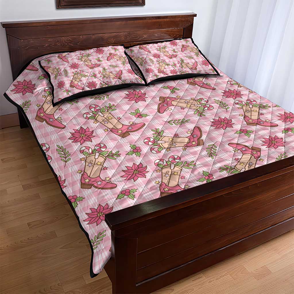 Pink Paniolo Palaka Hawaiian Cowgirl Christmas Quilt Bed Set - Polynesian Pride