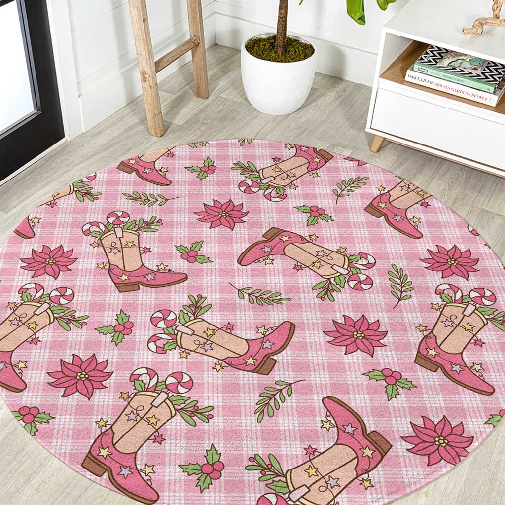 Pink Paniolo Palaka Hawaiian Cowgirl Christmas Round Carpet - Polynesian Pride