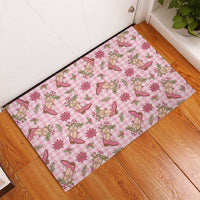 Pink Paniolo Palaka Hawaiian Cowgirl Christmas Rubber Doormat - Polynesian Pride