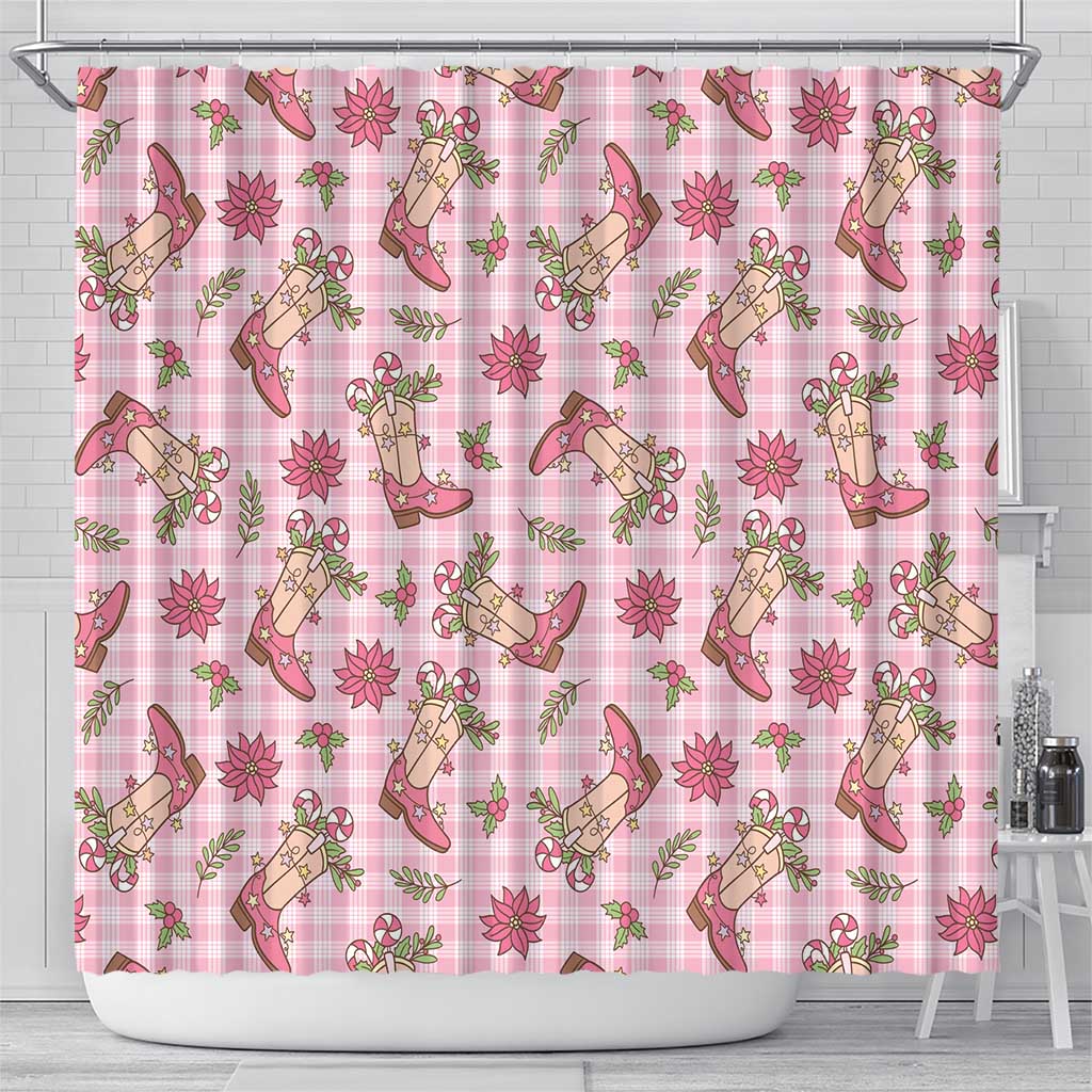 Pink Paniolo Palaka Hawaiian Cowgirl Christmas Shower Curtain - Polynesian Pride