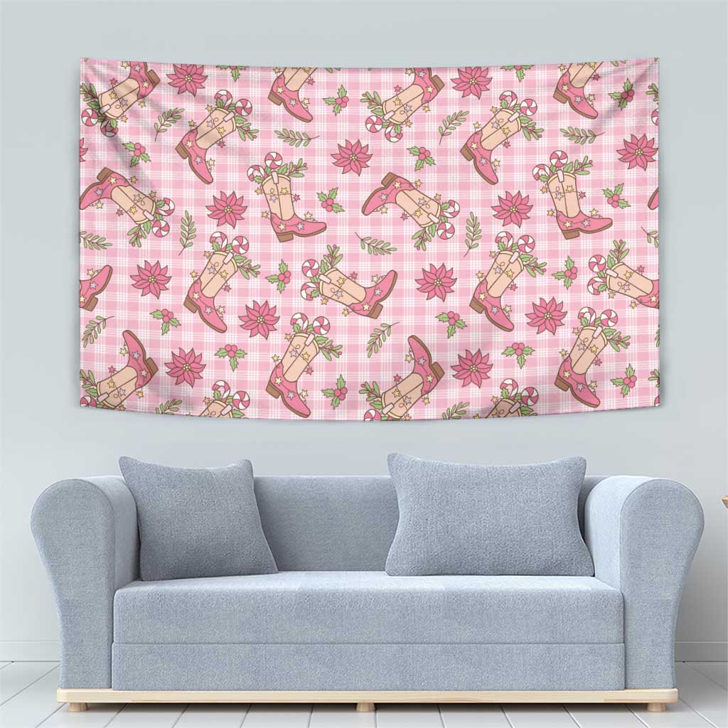 Pink Paniolo Palaka Hawaiian Cowgirl Christmas Tapestry - Polynesian Pride