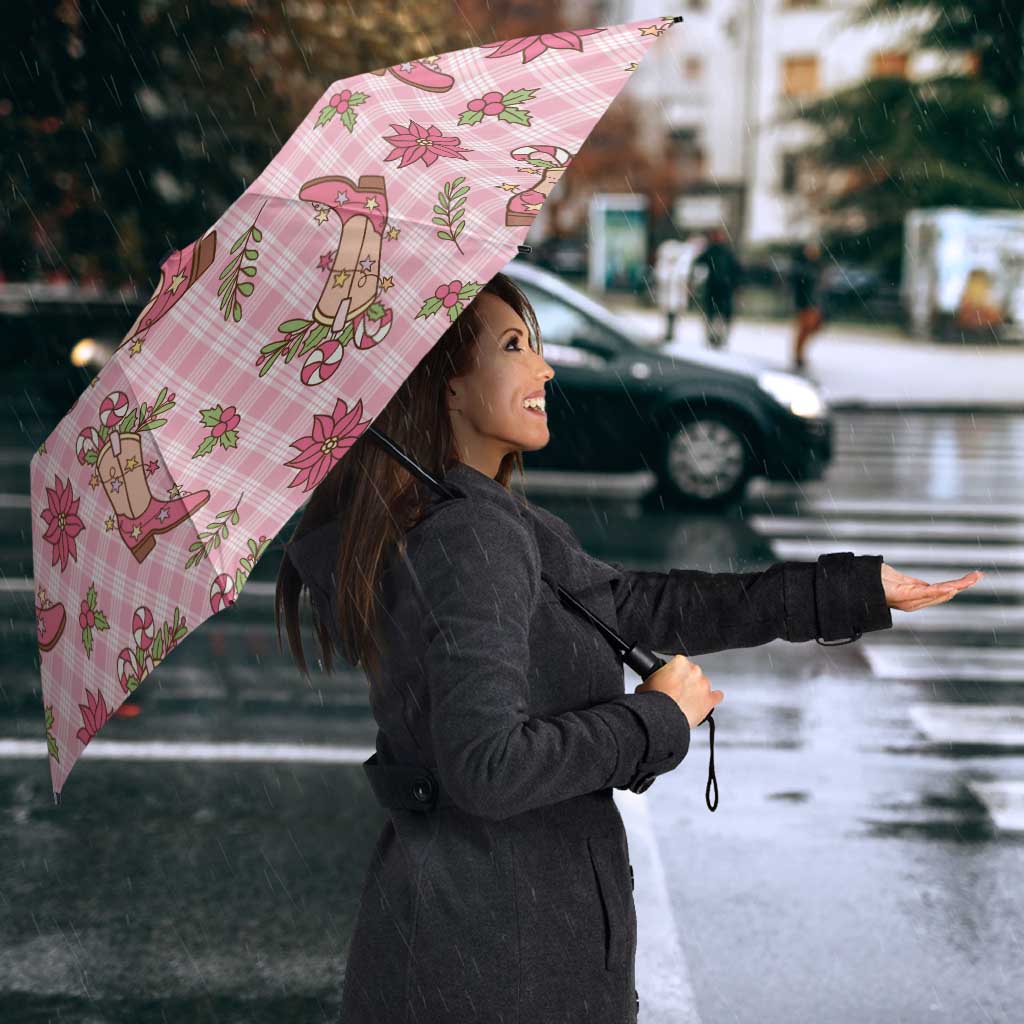 Pink Paniolo Palaka Hawaiian Cowgirl Christmas Umbrella - Polynesian Pride