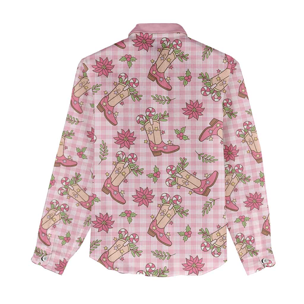 Pink Paniolo Palaka Hawaiian Cowgirl Christmas Women Casual Shirt - Polynesian Pride