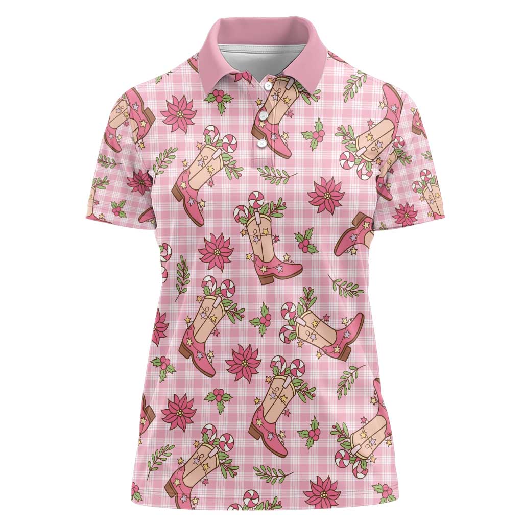 Pink Paniolo Palaka Hawaiian Cowgirl Christmas Women Polo Shirt - Polynesian Pride