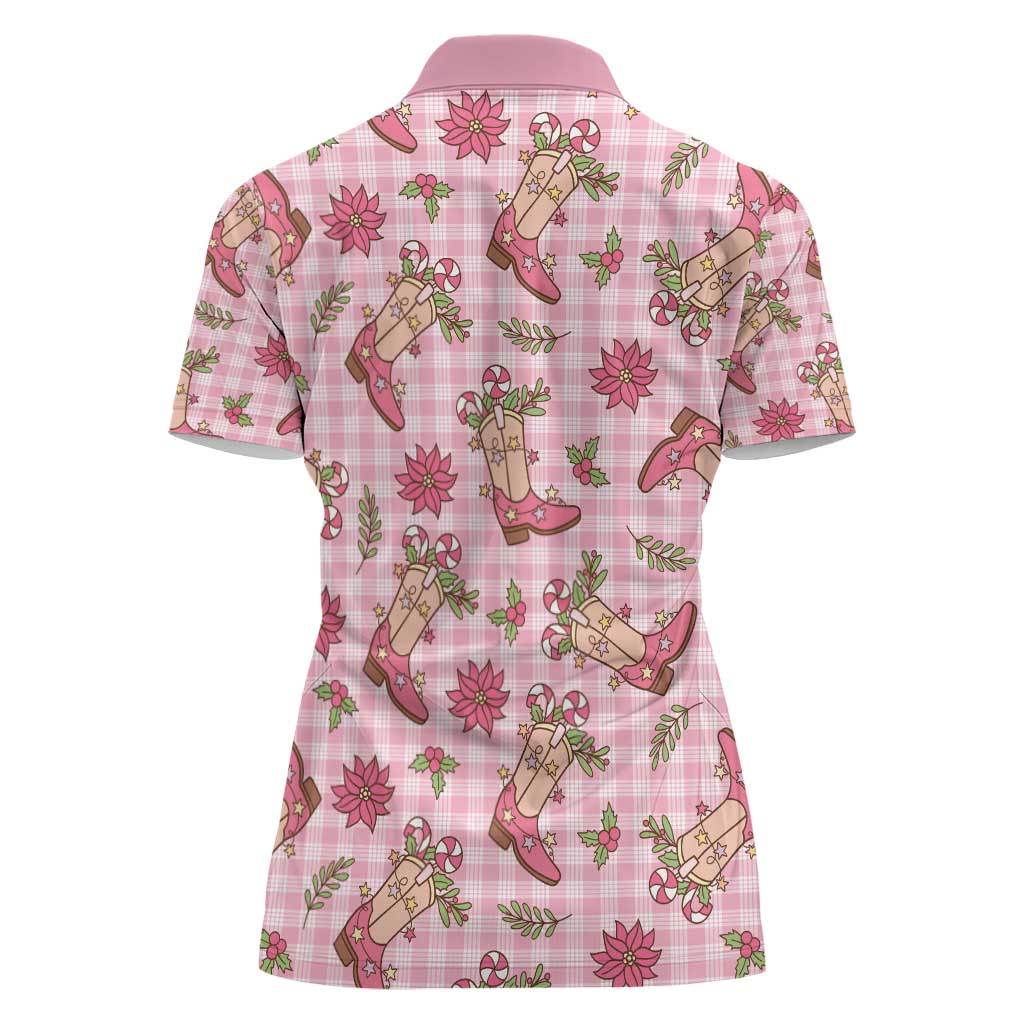 Pink Paniolo Palaka Hawaiian Cowgirl Christmas Women Polo Shirt - Polynesian Pride