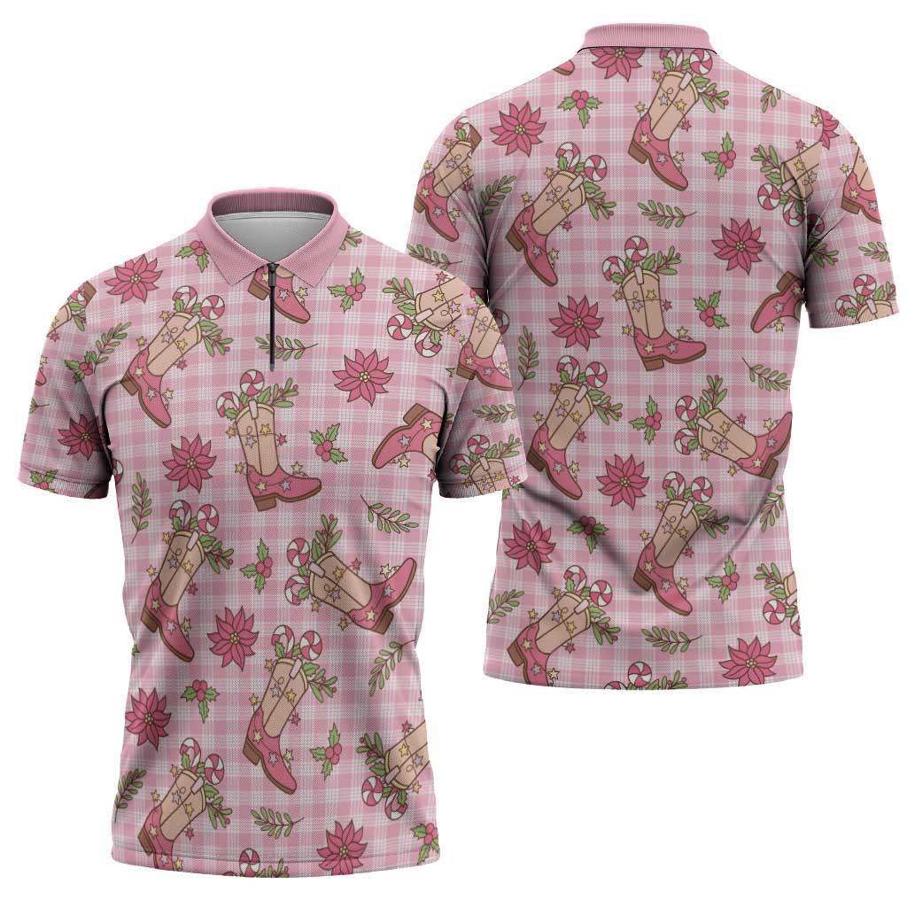 Pink Paniolo Palaka Hawaiian Cowgirl Christmas Zipper Polo Shirt - Polynesian Pride