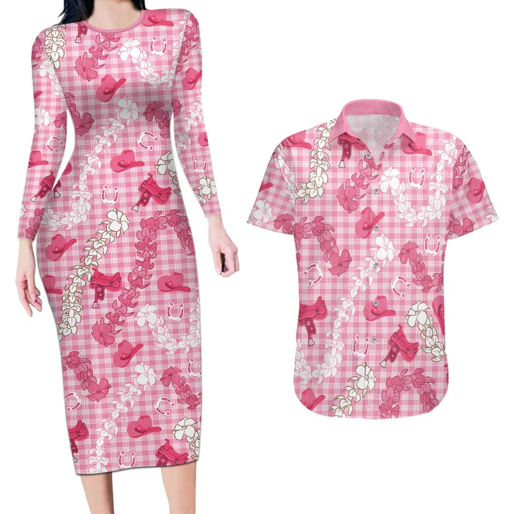 Paniolo Palaka Hawaiian Cowgirl Couples Matching Long Sleeve Bodycon Dress and Hawaiian Shirt - Polynesian Pride