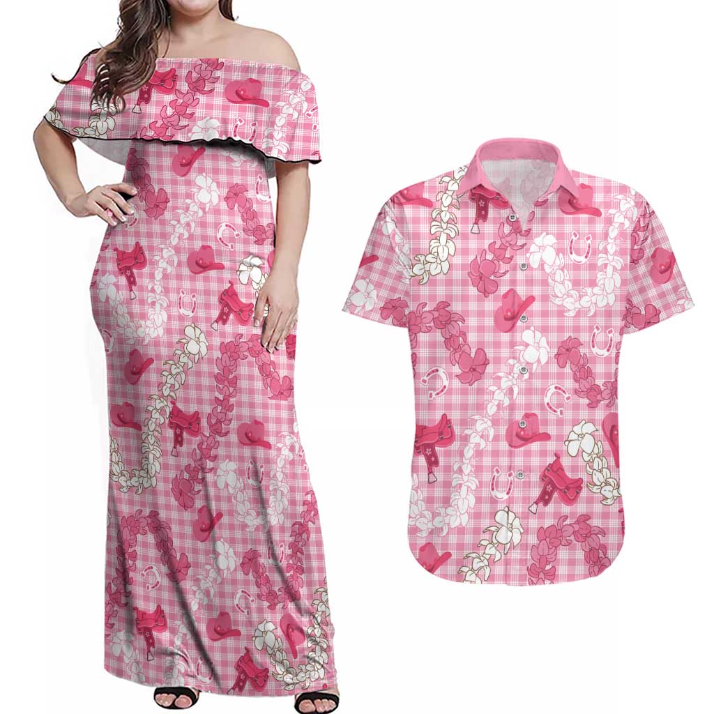 Paniolo Palaka Hawaiian Cowgirl Couples Matching Off Shoulder Maxi Dress and Hawaiian Shirt - Polynesian Pride