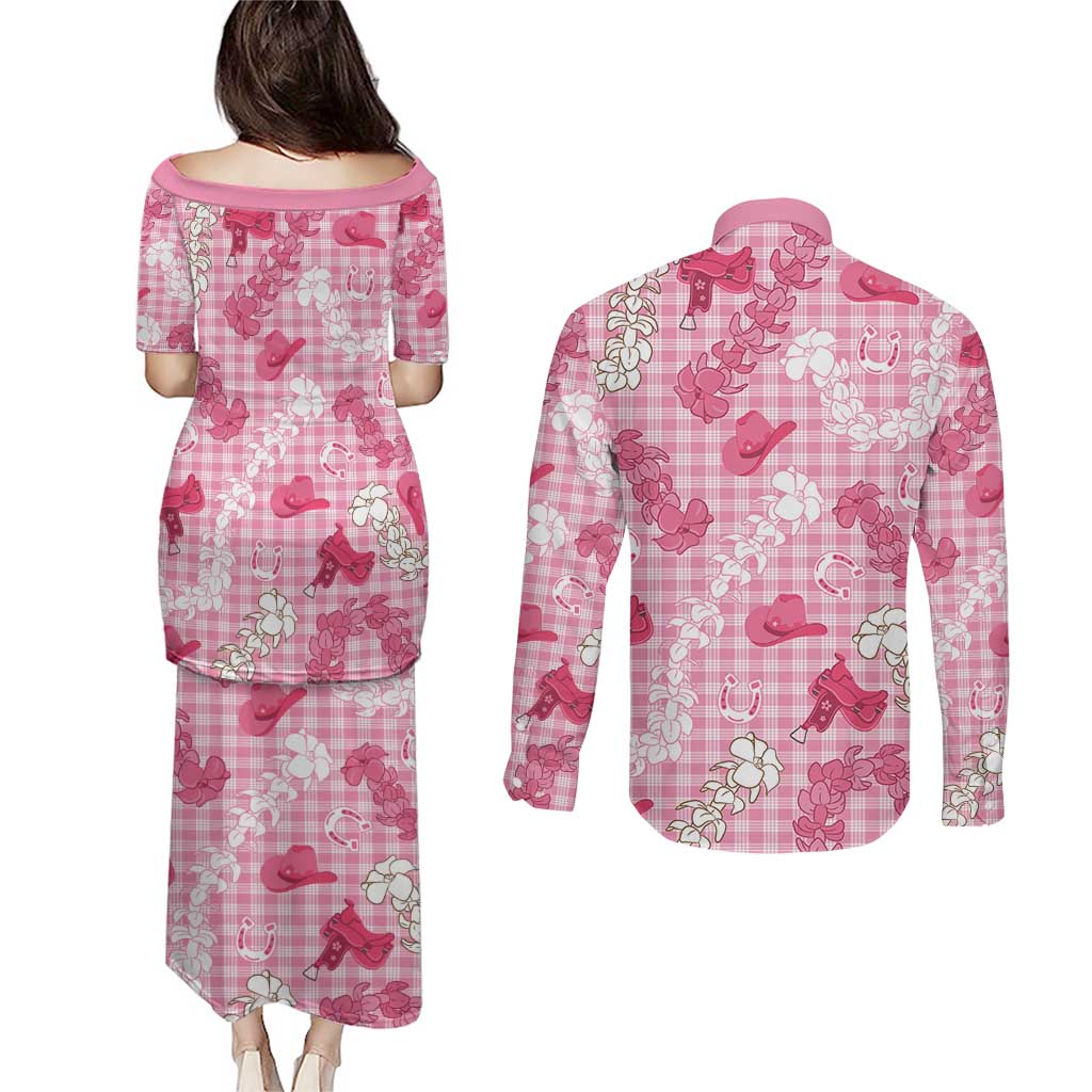 Paniolo Palaka Hawaiian Cowgirl Couples Matching Puletasi and Long Sleeve Button Shirt LT9 - Polynesian Pride