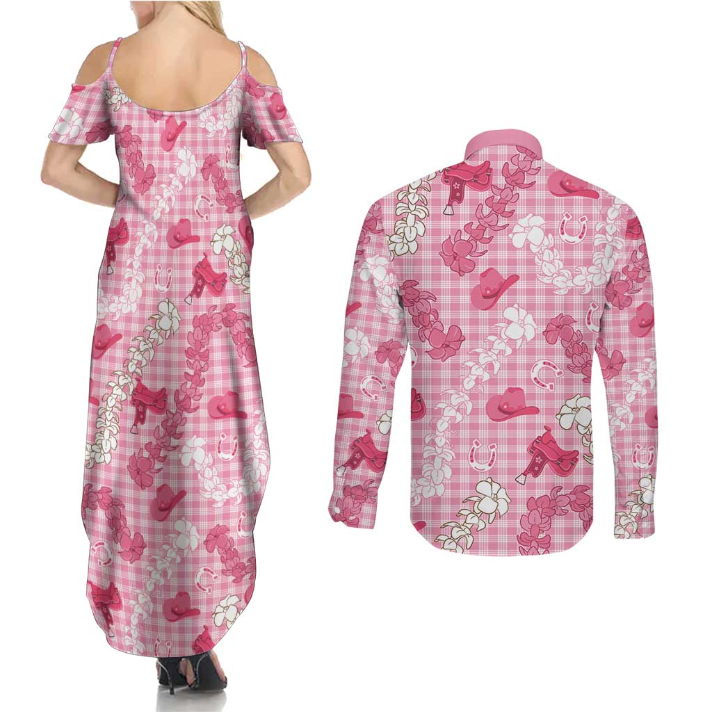 Paniolo Palaka Hawaiian Cowgirl Couples Matching Summer Maxi Dress and Long Sleeve Button Shirt - Polynesian Pride