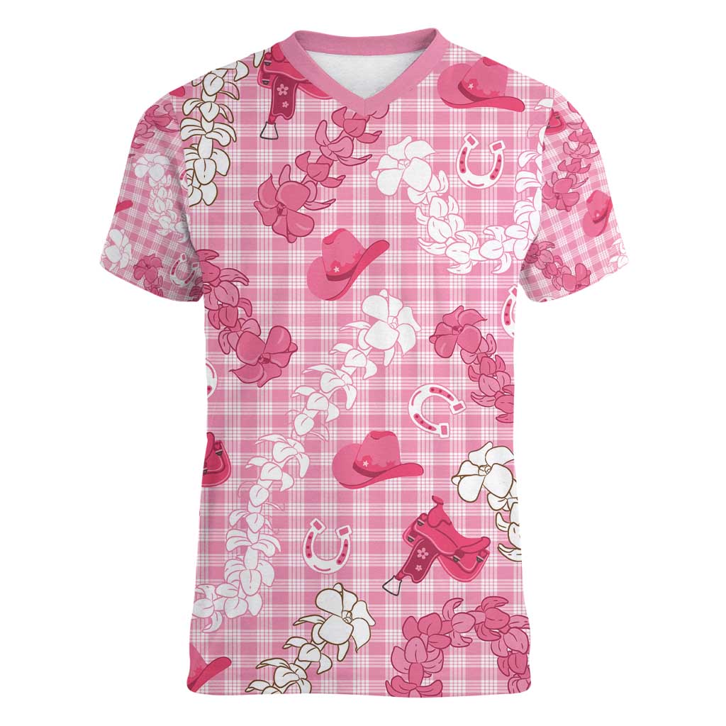 Paniolo Palaka Hawaiian Cowgirl Women V-Neck T-Shirt - Polynesian Pride