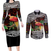 Papua New Guinea Christmas Couples Matching Long Sleeve Bodycon Dress and Long Sleeve Button Shirt - Polynesian Pride