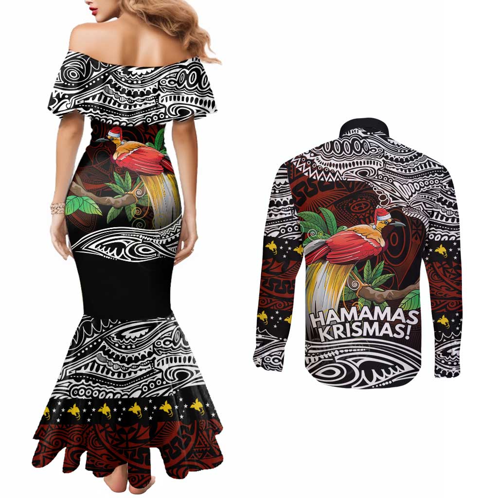 Papua New Guinea Christmas Couples Matching Mermaid Dress and Long Sleeve Button Shirt - Polynesian Pride