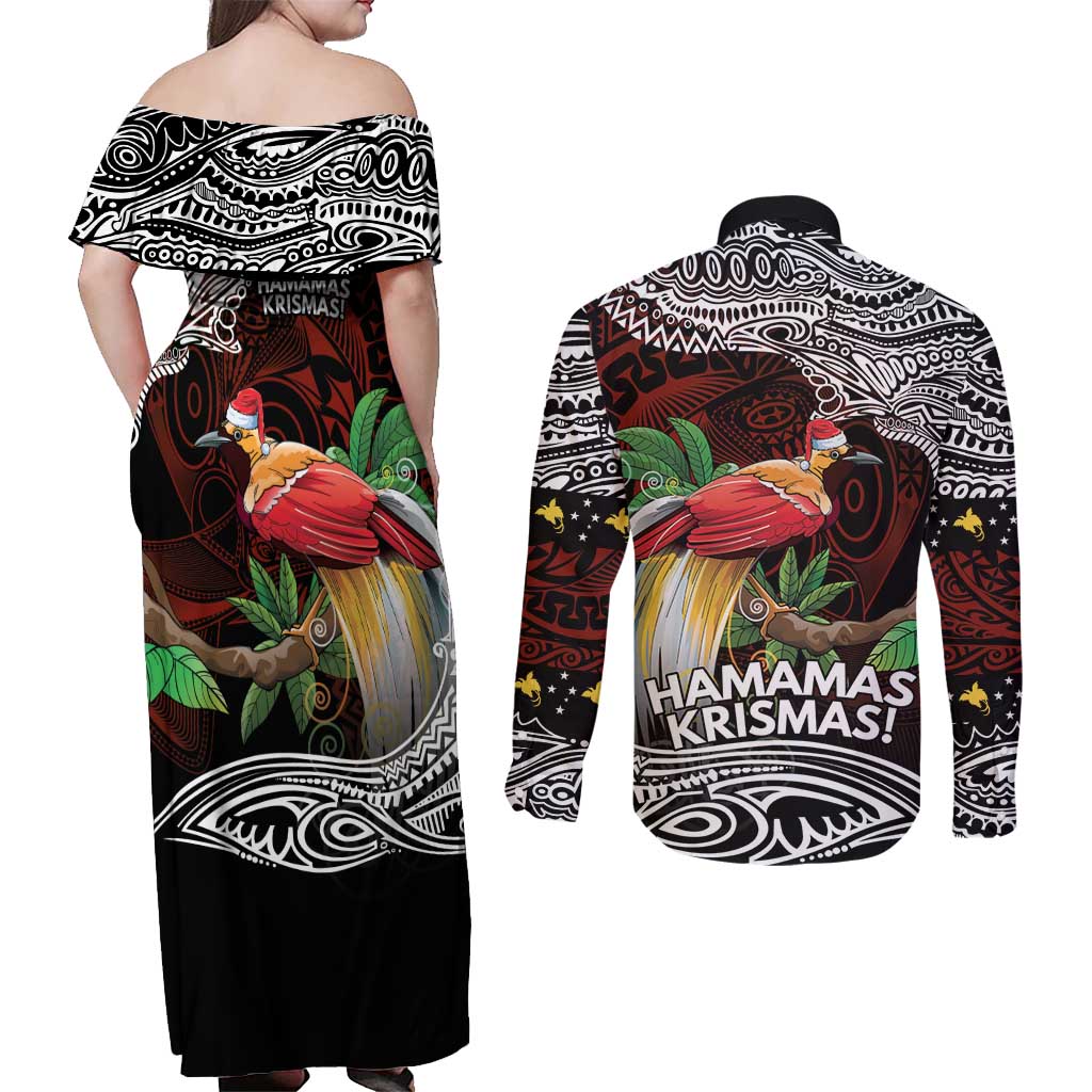 Papua New Guinea Christmas Couples Matching Off Shoulder Maxi Dress and Long Sleeve Button Shirt - Polynesian Pride