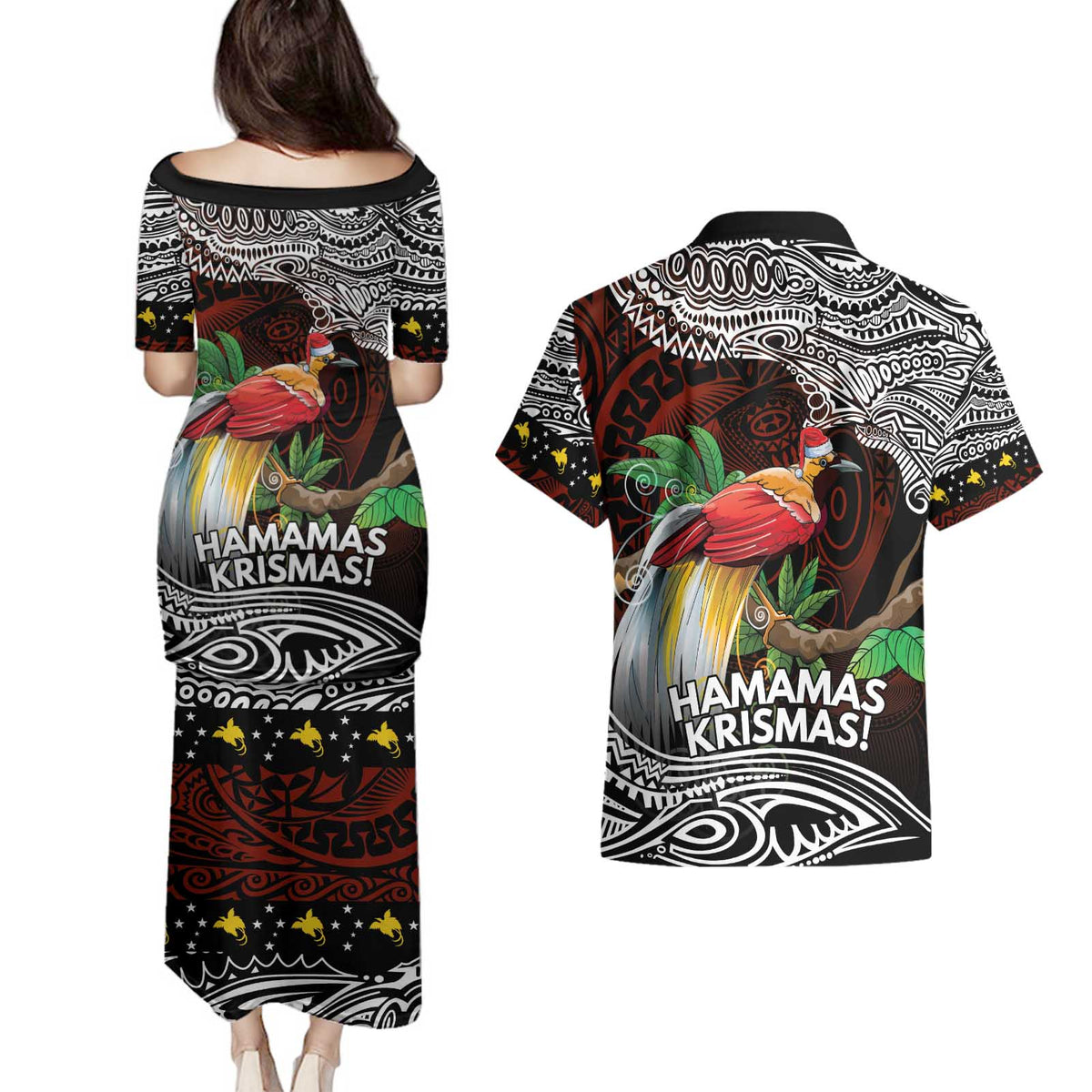 Papua New Guinea Christmas Couples Matching Puletasi and Hawaiian Shirt - Polynesian Pride