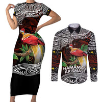 Papua New Guinea Christmas Couples Matching Short Sleeve Bodycon Dress and Long Sleeve Button Shirt - Polynesian Pride