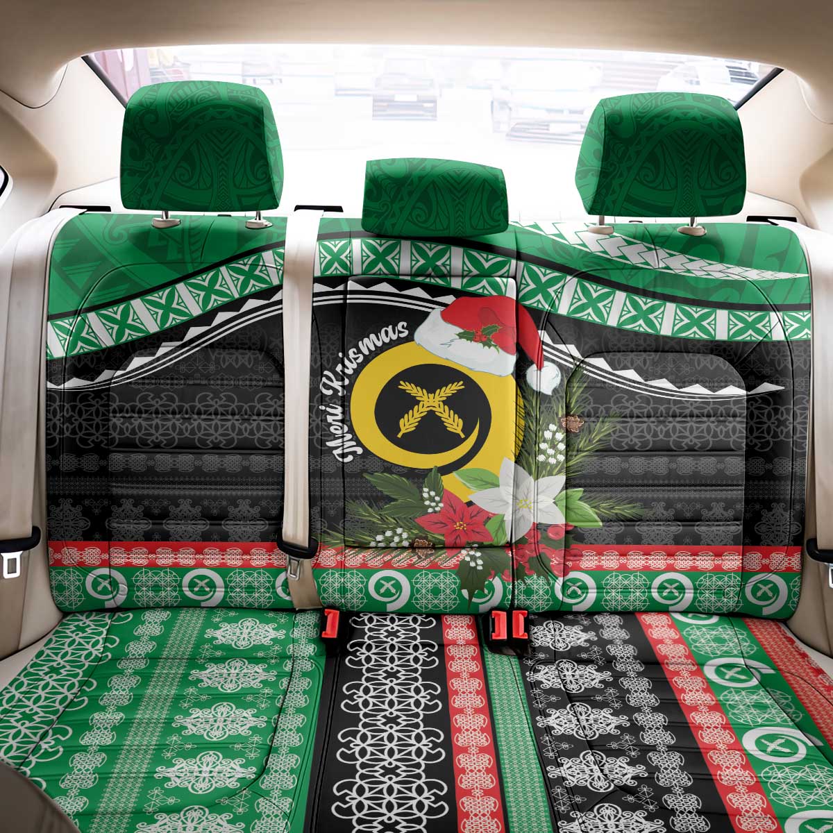 Vanuatu Pig's Tusk Meri Krismas! Back Car Seat Cover Vanuatuan Sand Drawing Pattern - Polynesian Pride