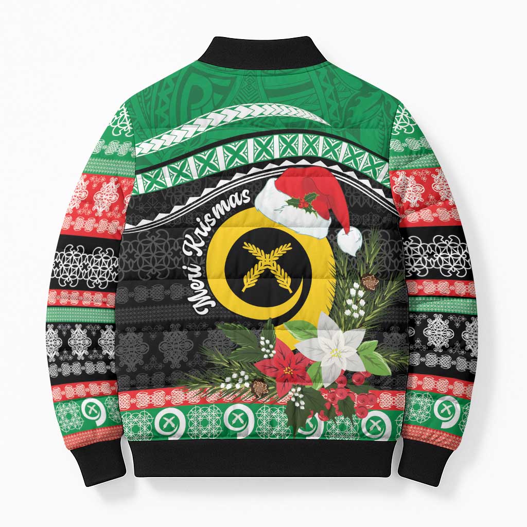 Vanuatu Pig's Tusk Meri Krismas! Bomber Puffer Jacket Vanuatuan Sand Drawing Pattern - Polynesian Pride