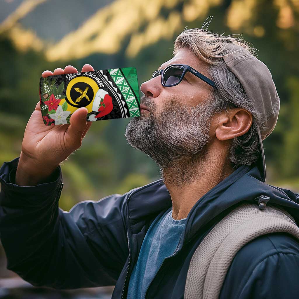 Vanuatu Pig's Tusk Meri Krismas! 4 in 1 Can Cooler Tumbler Vanuatuan Sand Drawing Pattern - Polynesian Pride