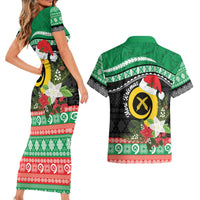 Vanuatu Pig's Tusk Meri Krismas! Couples Matching Short Sleeve Bodycon Dress and Hawaiian Shirt Vanuatuan Sand Drawing Pattern - Polynesian Pride