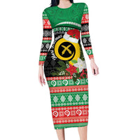Vanuatu Pig's Tusk Meri Krismas! Family Matching Long Sleeve Bodycon Dress and Hawaiian Shirt Vanuatuan Sand Drawing Pattern - Polynesian Pride