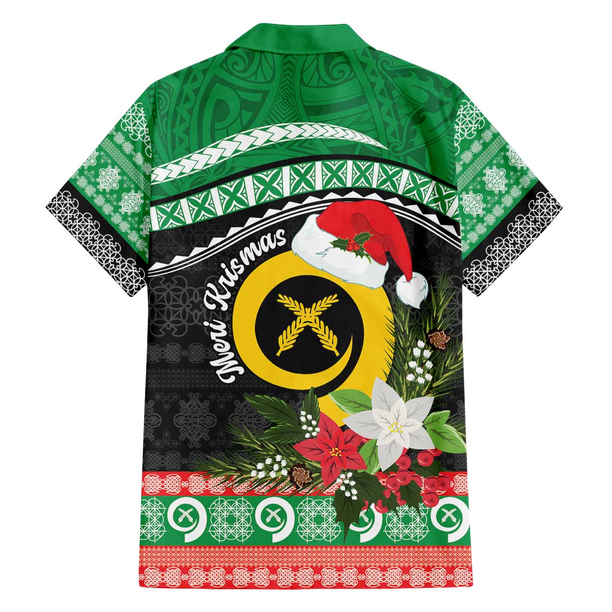 Vanuatu Pig's Tusk Meri Krismas! Family Matching Off The Shoulder Long Sleeve Dress and Hawaiian Shirt Vanuatuan Sand Drawing Pattern - Polynesian Pride