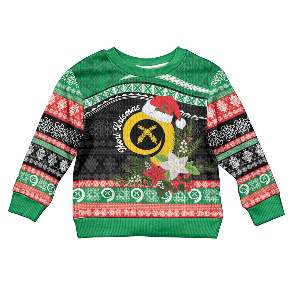 Vanuatu Pig's Tusk Meri Krismas! Kid Ugly Christmas Sweater Vanuatuan Sand Drawing Pattern - Polynesian Pride