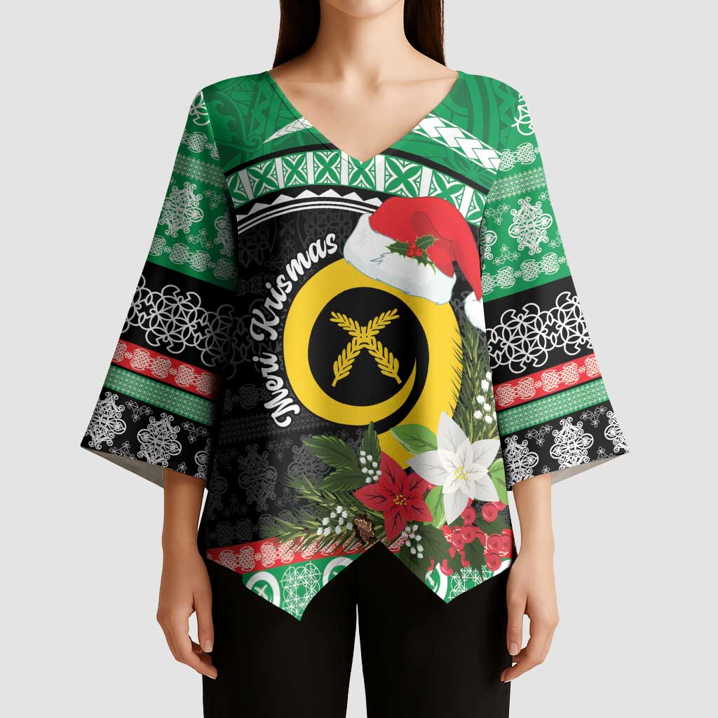 Vanuatu Pig's Tusk Meri Krismas! Kimono Sleeve Blouse Vanuatuan Sand Drawing Pattern - Polynesian Pride