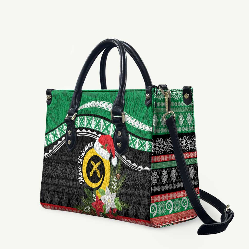 Vanuatu Pig's Tusk Meri Krismas! Leather Bag Vanuatuan Sand Drawing Pattern - Polynesian Pride