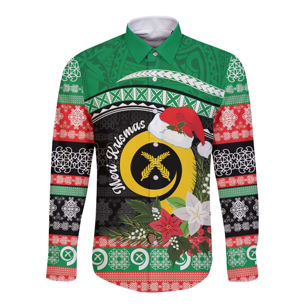 Vanuatu Pig's Tusk Meri Krismas! Long Sleeve Button Shirt Vanuatuan Sand Drawing Pattern - Polynesian Pride