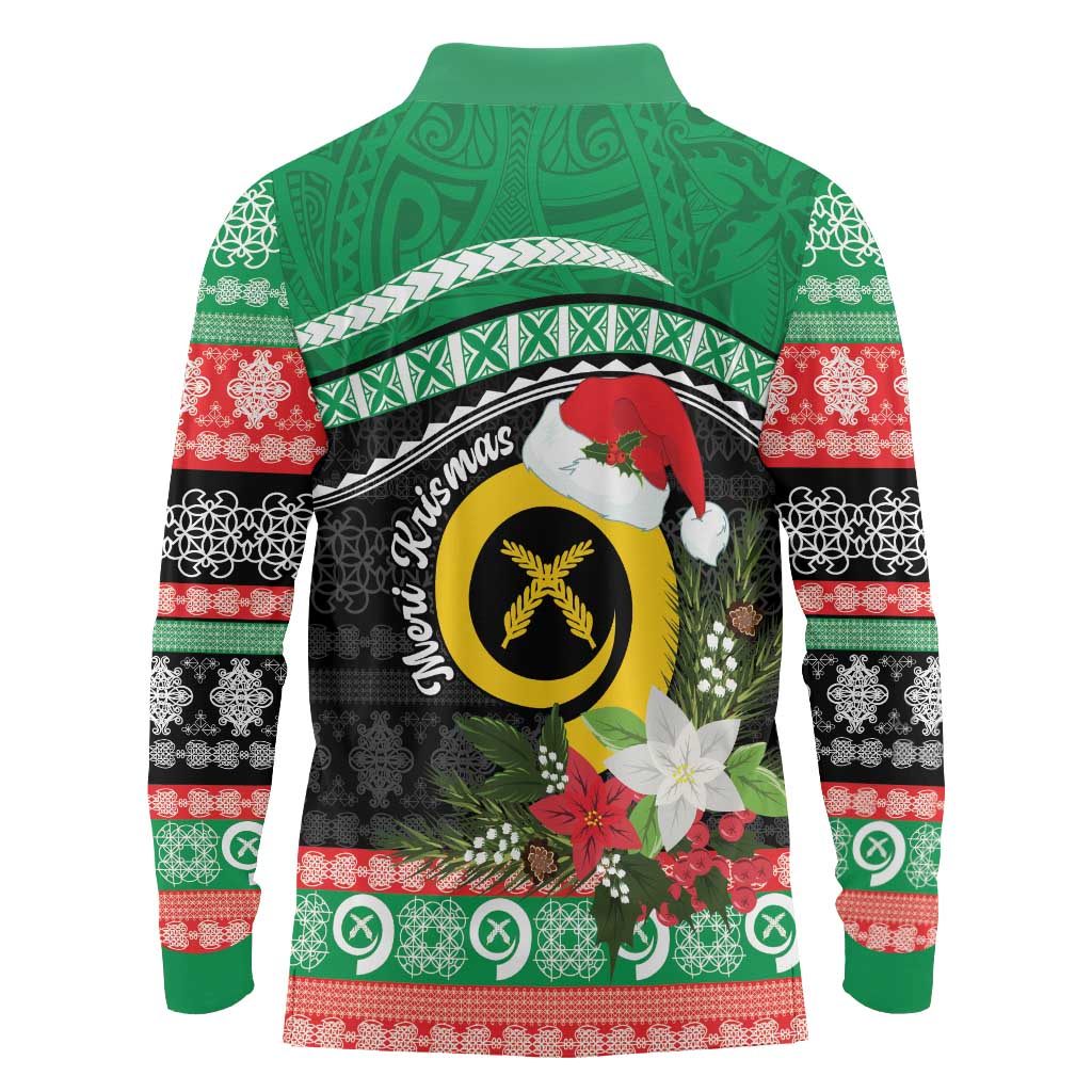 Vanuatu Pig's Tusk Meri Krismas! Long Sleeve Polo Shirt Vanuatuan Sand Drawing Pattern - Polynesian Pride