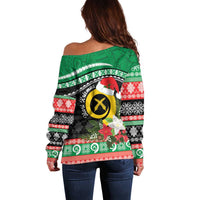 Vanuatu Pig's Tusk Meri Krismas! Off Shoulder Sweater Vanuatuan Sand Drawing Pattern - Polynesian Pride